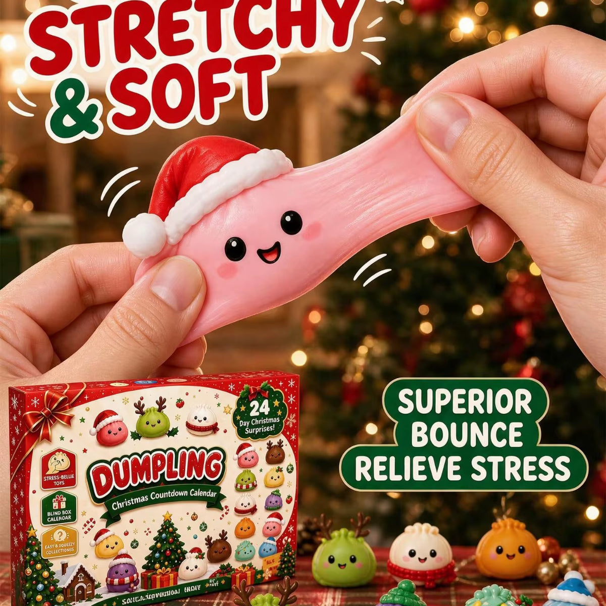 Cross-Border Christmas Countdown Bling Box Christmas Toy Tear-Off Calendar Hole-Hanging Fun Baozi Pinching Joy Bling Box