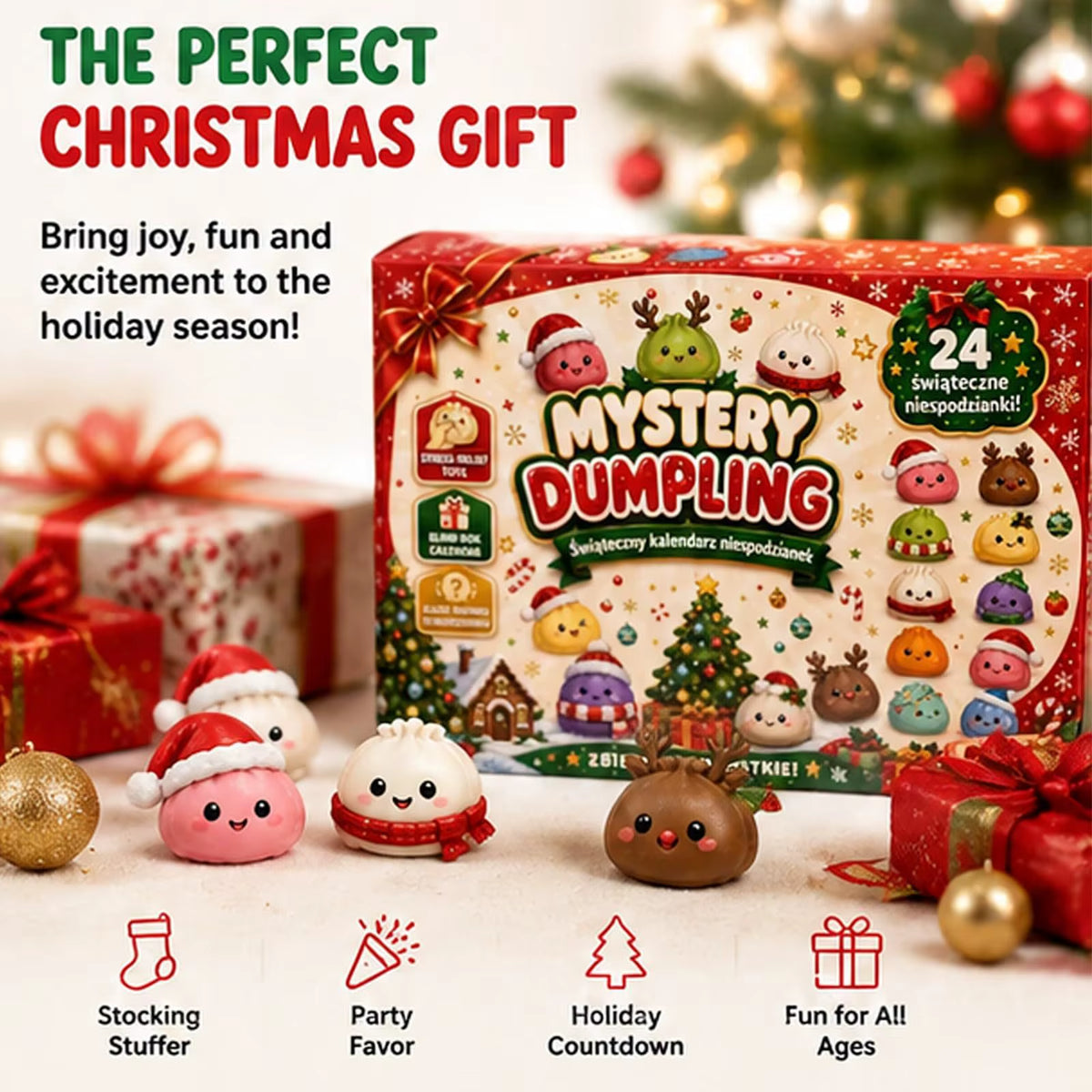 Cross-Border Christmas Countdown Bling Box Christmas Toy Tear-Off Calendar Hole-Hanging Fun Baozi Pinching Joy Bling Box